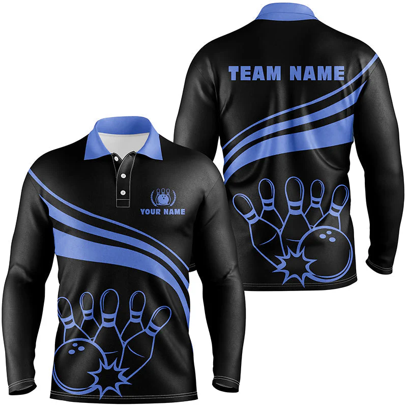 Bowling Customized Jersey Black Shirt Blue Curve Bowling Tenpin Quarter Zip Shirt, Outfit For Bowlers, Bowling Team - Image 7