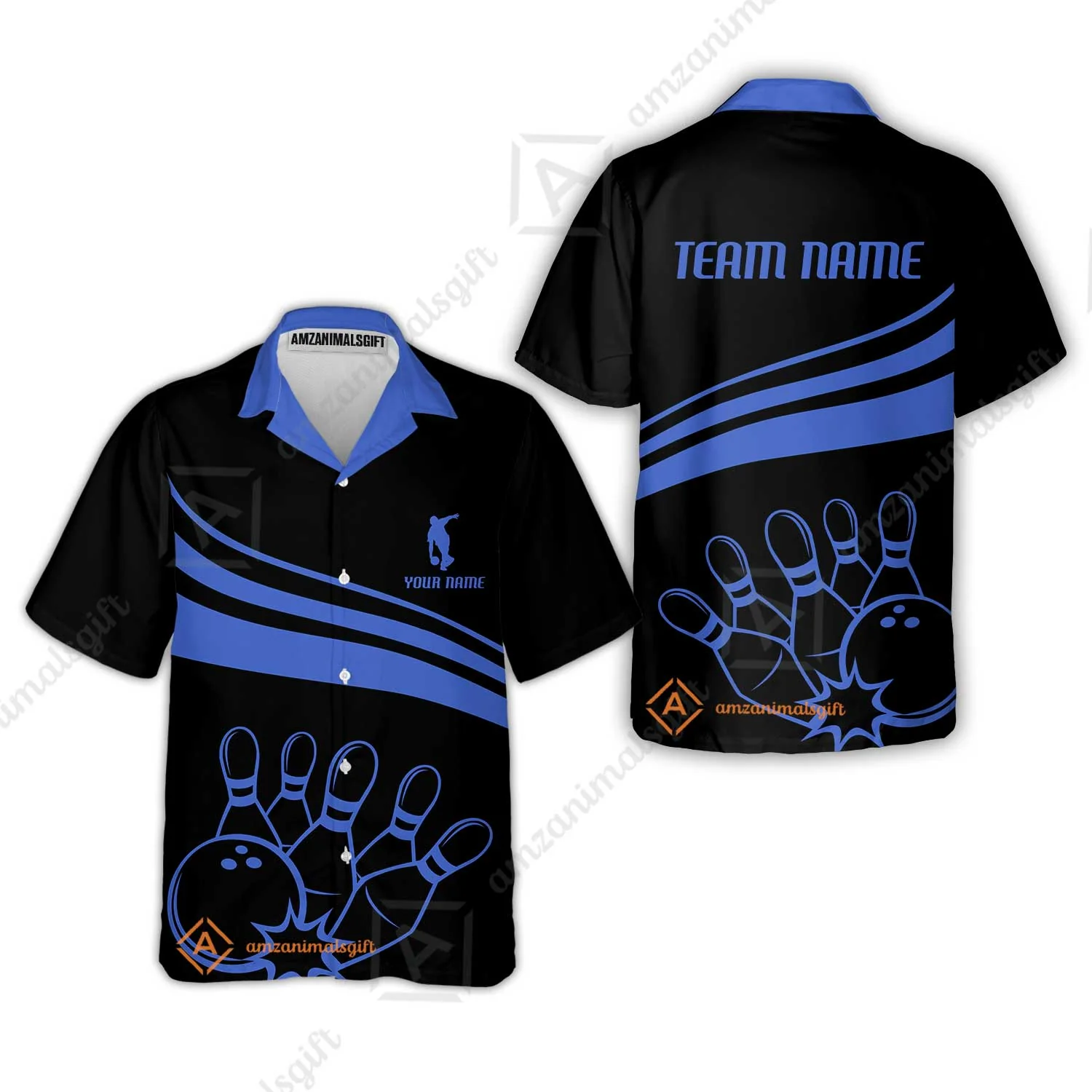 Bowling Customized Jersey Black Shirt Blue Curve Bowling Tenpin Quarter Zip Shirt, Outfit For Bowlers, Bowling Team - Image 9
