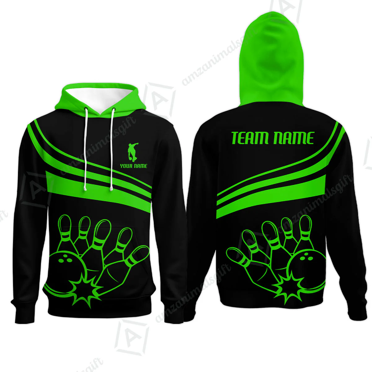 Bowling Customized Jersey Black Shirt Green Curve Bowling Tenpin Quarter Zip Shirt, Outfit For Bowlers, Bowling Team - Image 11