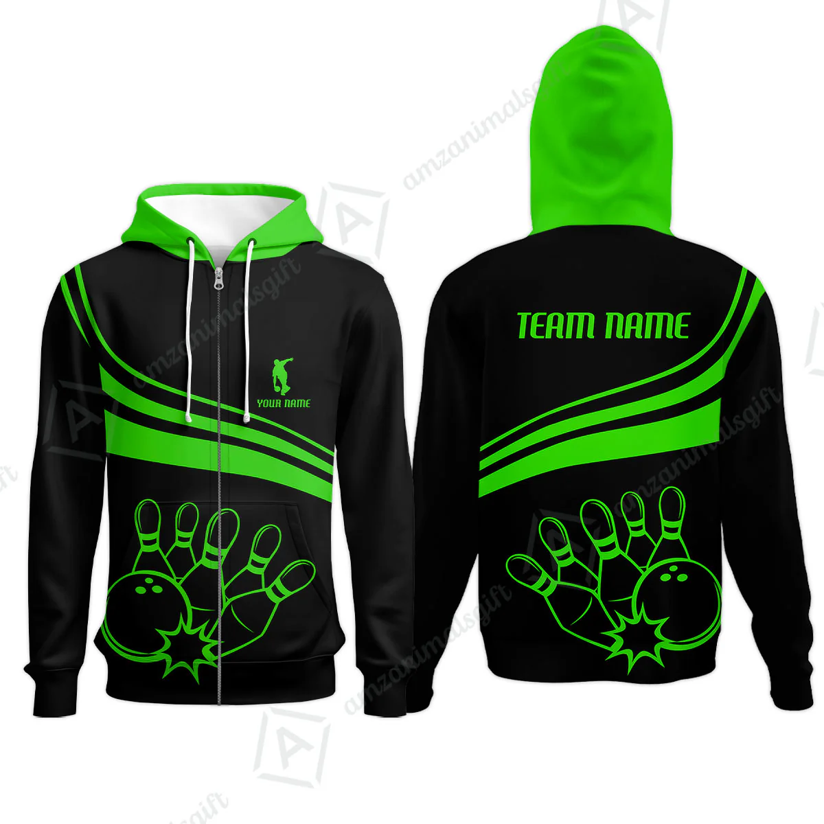 Bowling Customized Jersey Black Shirt Green Curve Bowling Tenpin Quarter Zip Shirt, Outfit For Bowlers, Bowling Team - Image 12