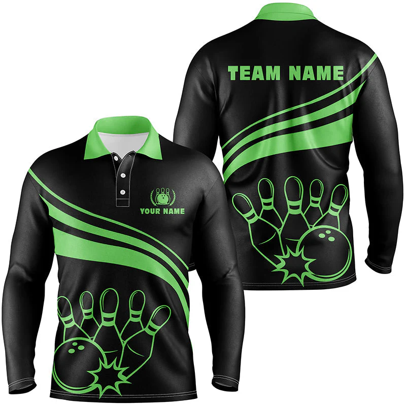 Bowling Customized Jersey Black Shirt Green Curve Bowling Tenpin Quarter Zip Shirt, Outfit For Bowlers, Bowling Team - Image 4