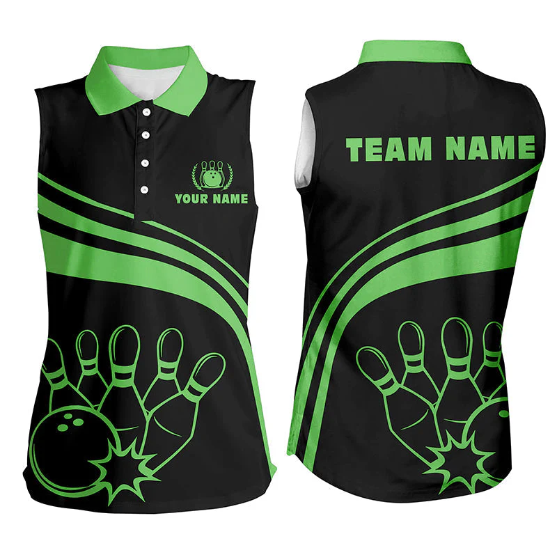 Bowling Customized Jersey Black Shirt Green Curve Bowling Tenpin Quarter Zip Shirt, Outfit For Bowlers, Bowling Team - Image 5