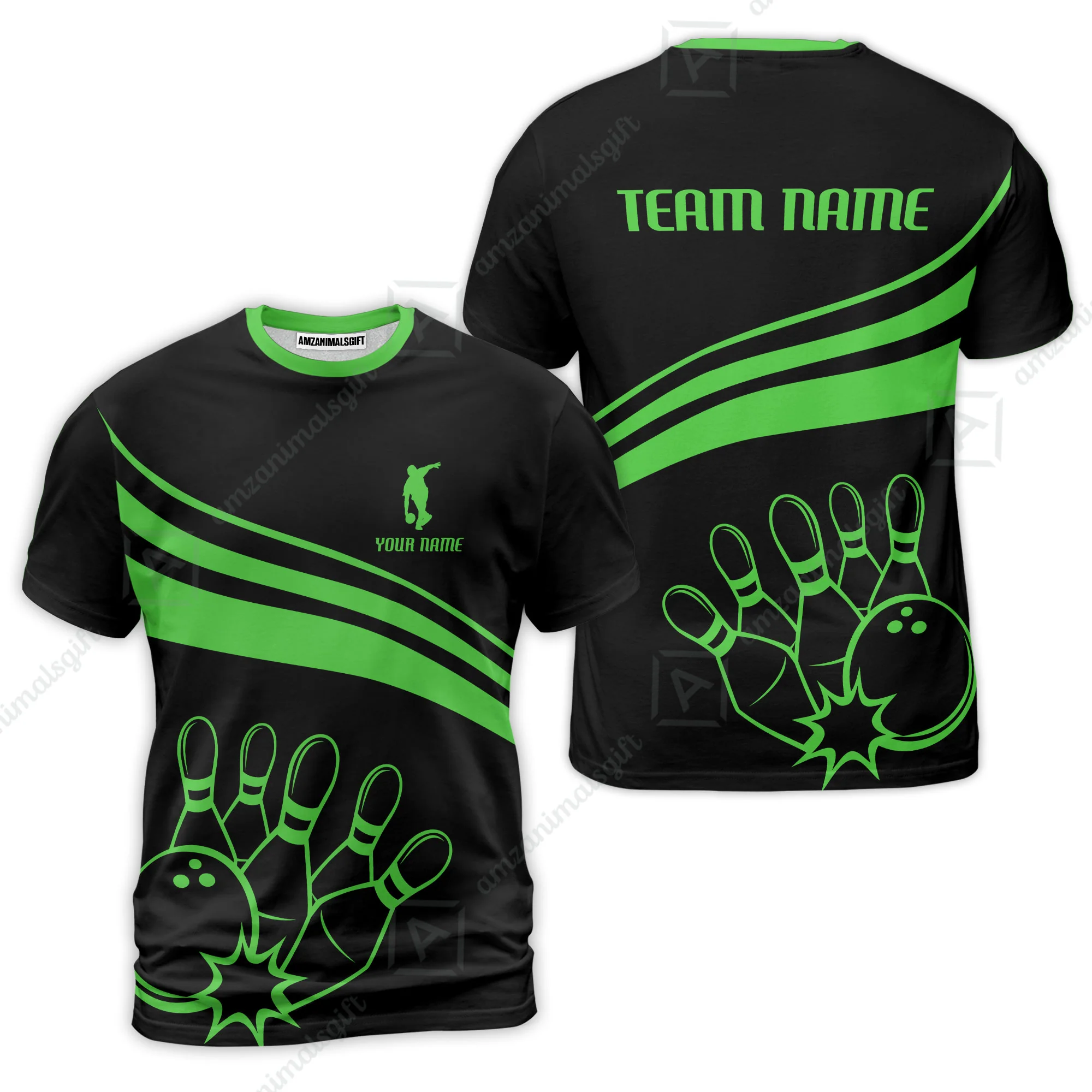 Bowling Customized Jersey Black Shirt Green Curve Bowling Tenpin Quarter Zip Shirt, Outfit For Bowlers, Bowling Team - Image 6