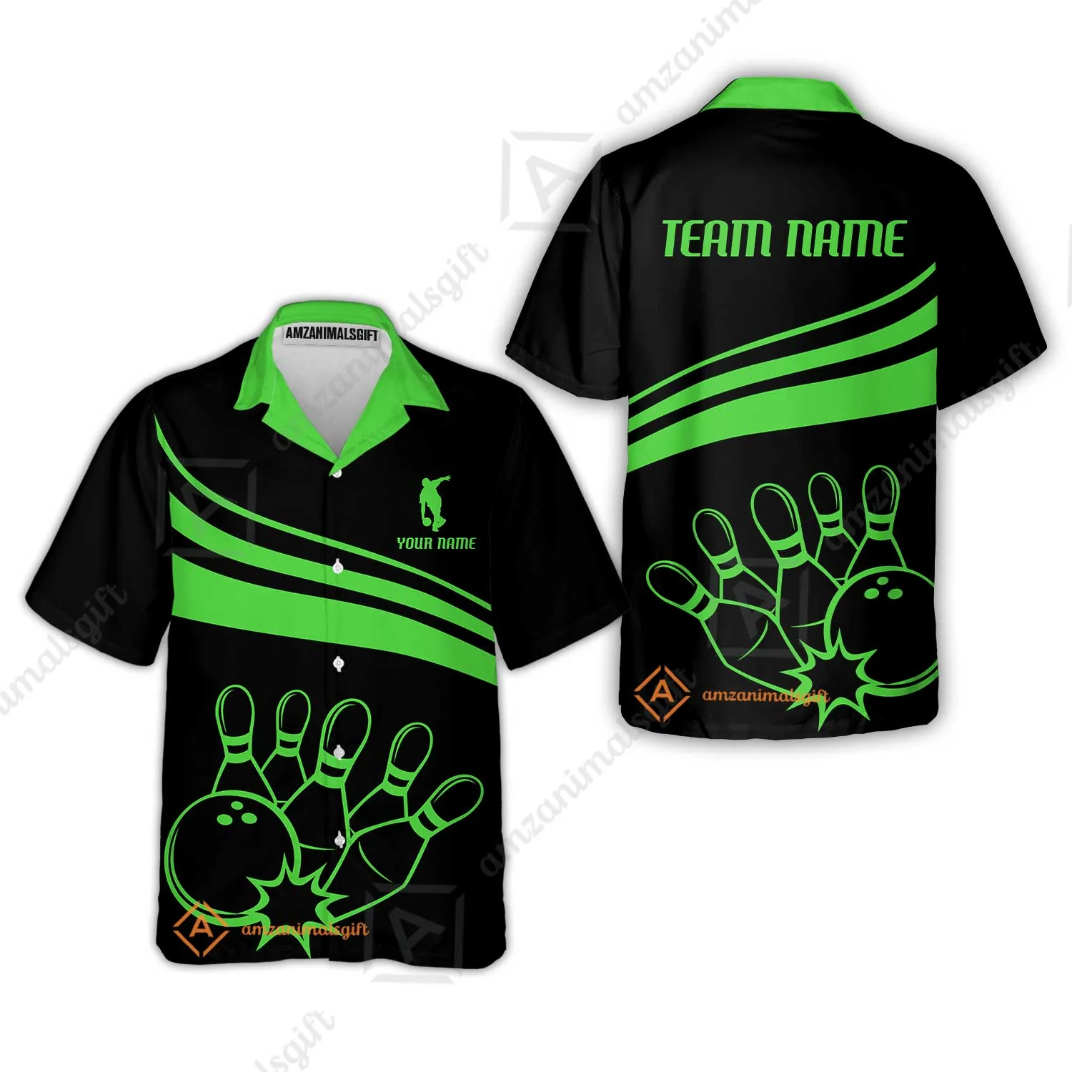 Bowling Customized Jersey Black Shirt Green Curve Bowling Tenpin Quarter Zip Shirt, Outfit For Bowlers, Bowling Team - Image 9