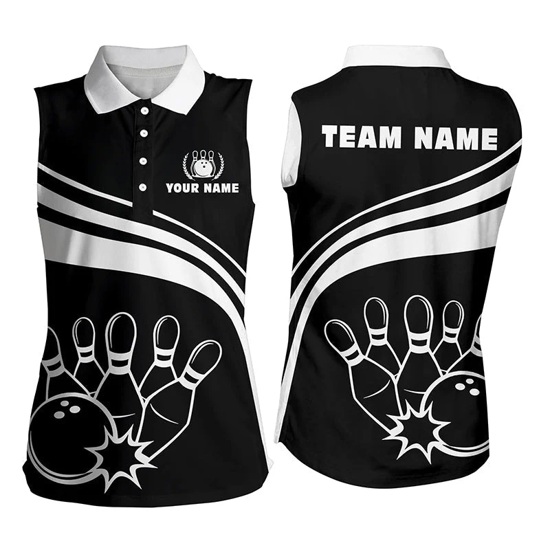 Bowling Customized Jersey Black Shirt White Curve Bowling Tenpin Quarter Zip Shirt, Outfit For Bowlers, Bowling Team - Image 7