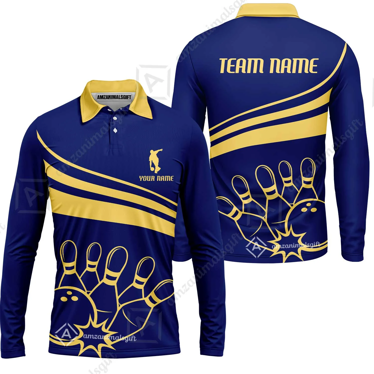 Bowling Customized Jersey Navy Shirt Gold Curve Bowling Tenpin Quarter Zip Shirt, Outfit For Bowlers, Bowling Team - Image 10