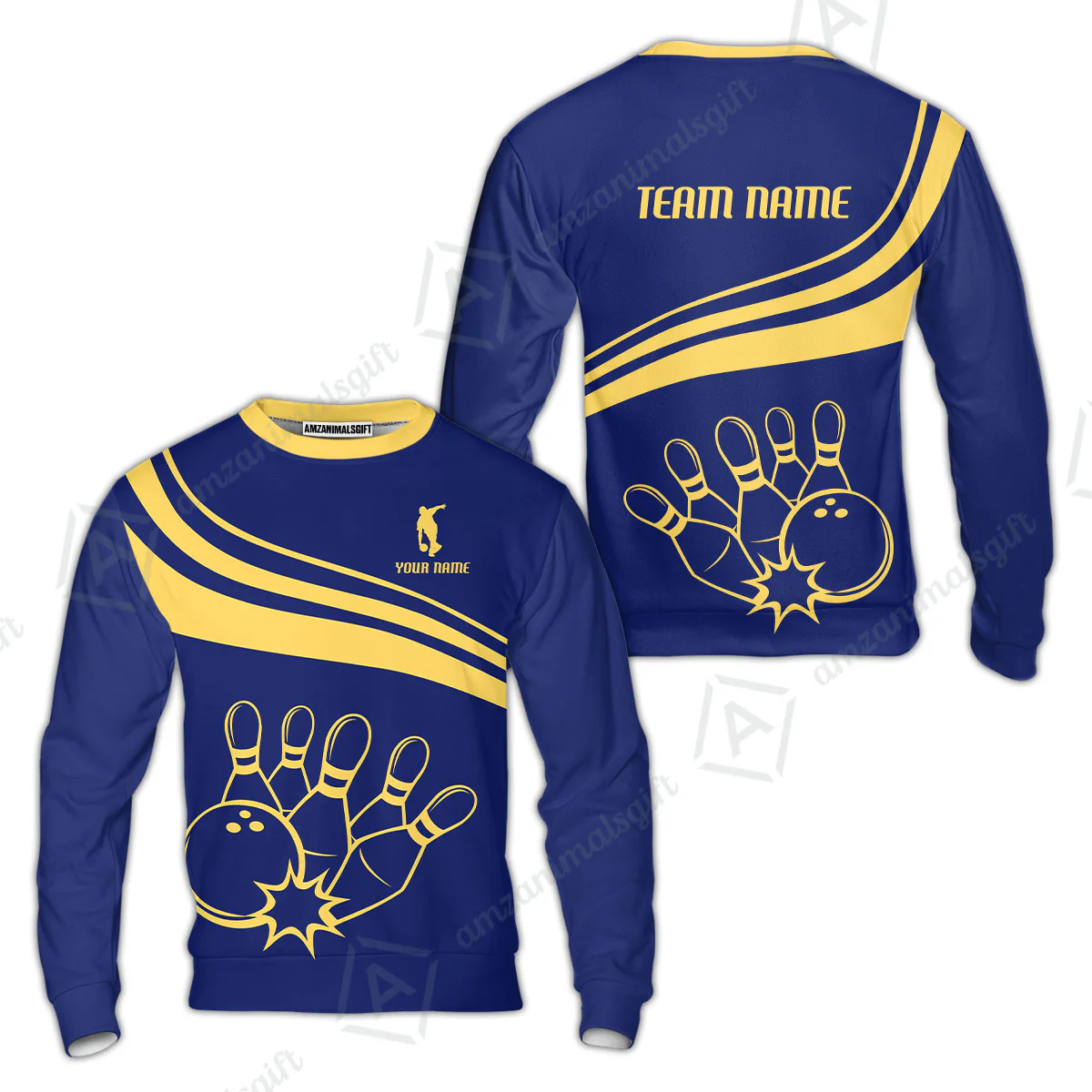 Bowling Customized Jersey Navy Shirt Gold Curve Bowling Tenpin Quarter Zip Shirt, Outfit For Bowlers, Bowling Team - Image 11