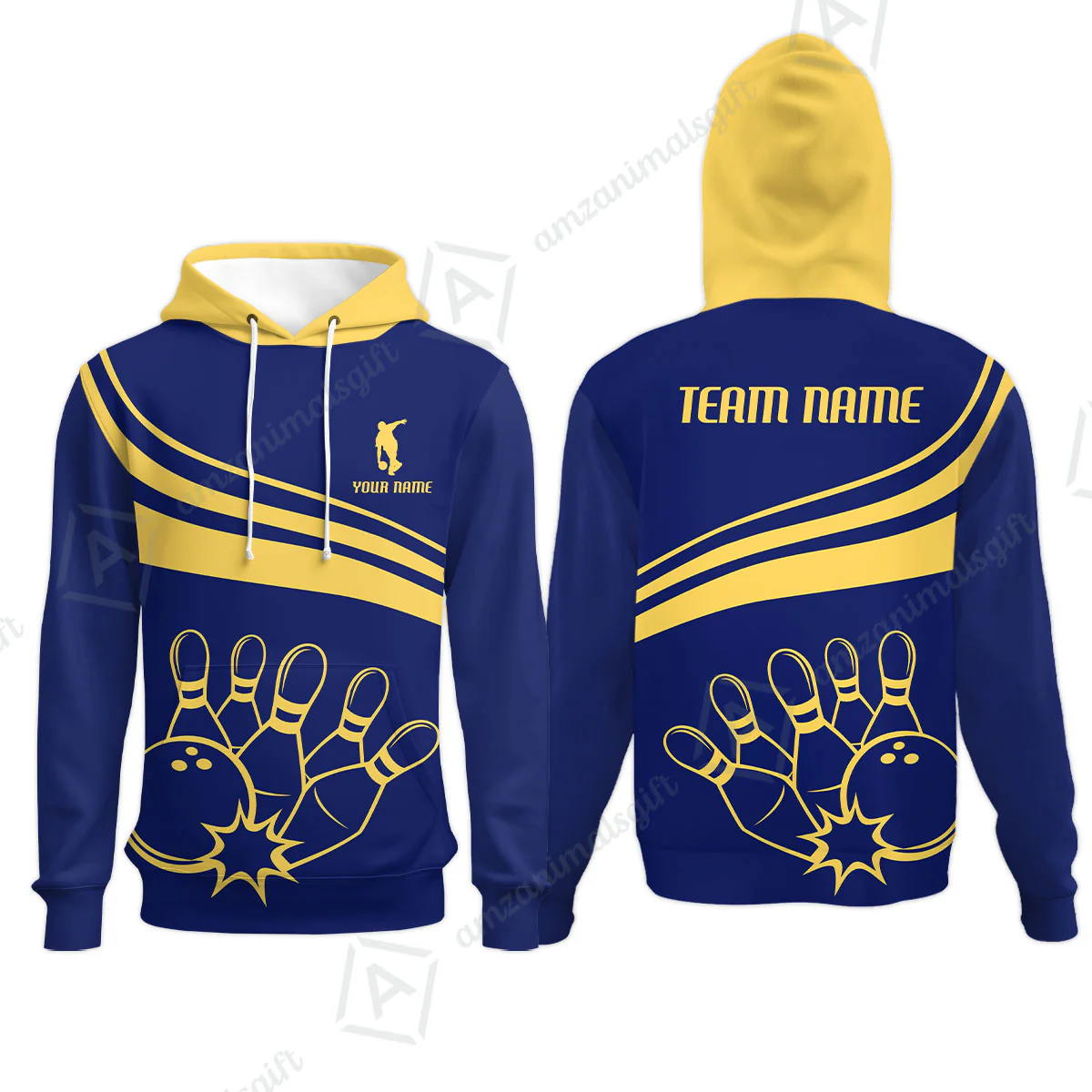 Bowling Customized Jersey Navy Shirt Gold Curve Bowling Tenpin Quarter Zip Shirt, Outfit For Bowlers, Bowling Team - Image 12