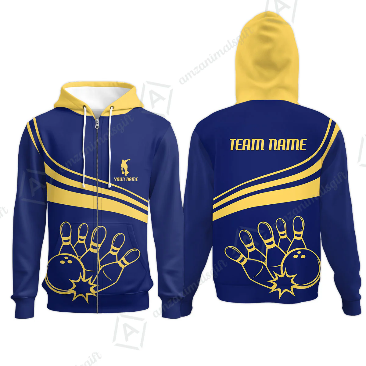 Bowling Customized Jersey Navy Shirt Gold Curve Bowling Tenpin Quarter Zip Shirt, Outfit For Bowlers, Bowling Team - Image 14