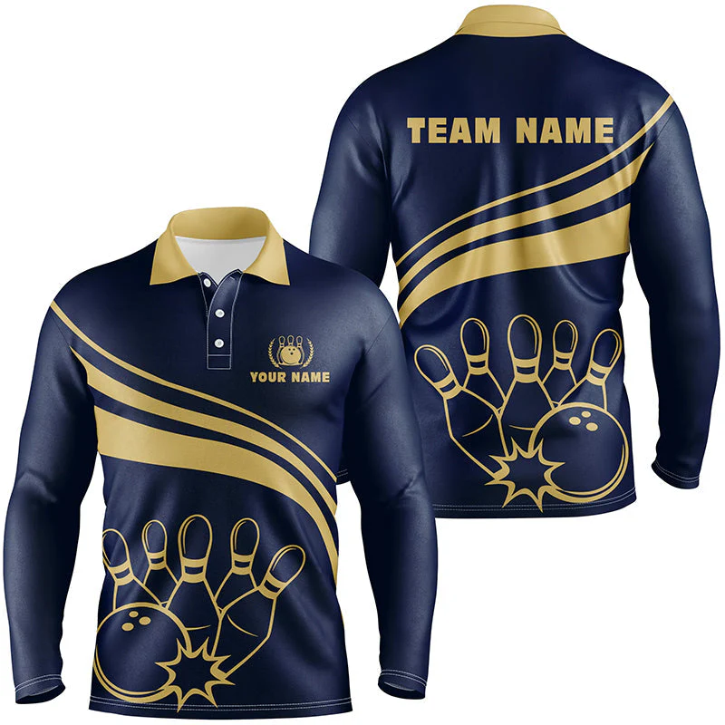 Bowling Customized Jersey Navy Shirt Gold Curve Bowling Tenpin Quarter Zip Shirt, Outfit For Bowlers, Bowling Team - Image 8