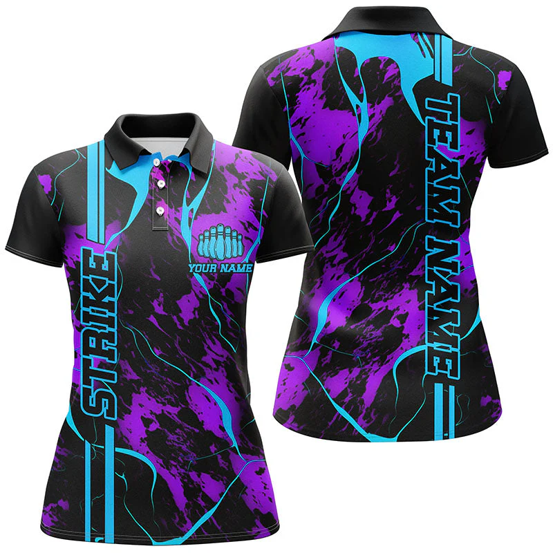 Bowling Customized Jersey Purple Camo Pattern Shirt Strike Bowling Tenpin Quarter Zip Shirt For Bowlers, Bowling Team - Image 3