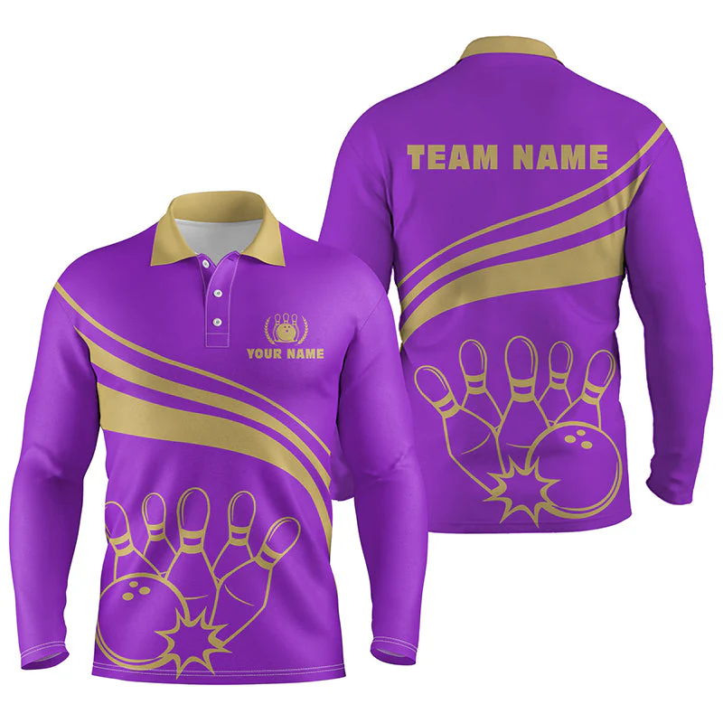 Bowling Customized Jersey Purple Shirt Gold Curve Bowling Tenpin Quarter Zip Shirt, Outfit For Bowlers, Bowling Team - Image 7