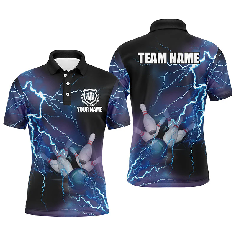 Bowling Customized Jersey Shirt Blue Lightning Thunder Tenpin Bowling Quarter Zip Shirt For Bowlers, Bowling Team - Image 3