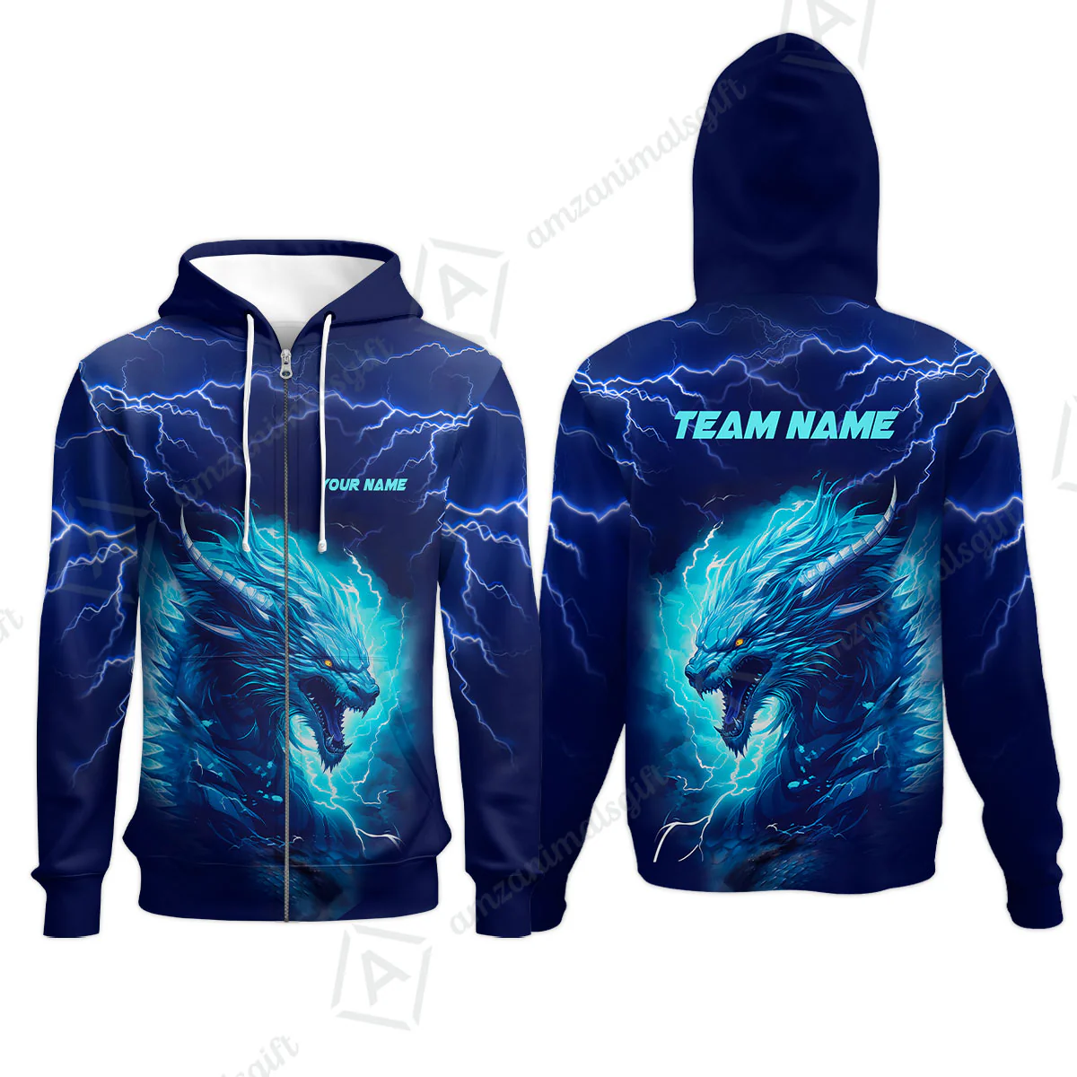Bowling Customized Jersey Shirt Navy Blue Lightning Thunder Dragon Quarter Zip Bowling Shirt For Bowlers, Bowling Team - Image 12