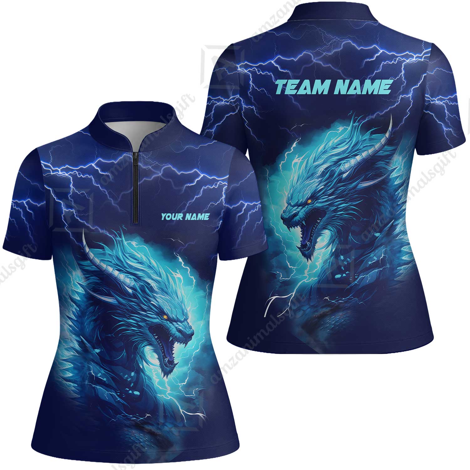 Bowling Customized Jersey Shirt Navy Blue Lightning Thunder Dragon Quarter Zip Bowling Shirt For Bowlers, Bowling Team - Image 13