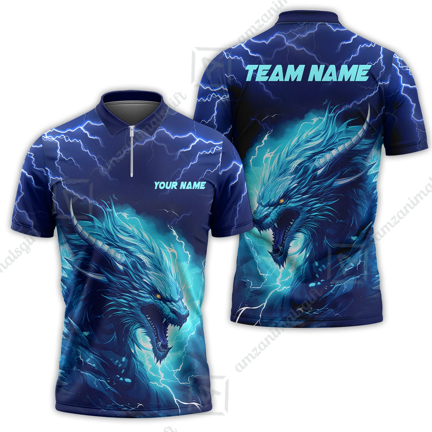 Bowling Customized Jersey Shirt Navy Blue Lightning Thunder Dragon Quarter Zip Bowling Shirt For Bowlers, Bowling Team - Image 6