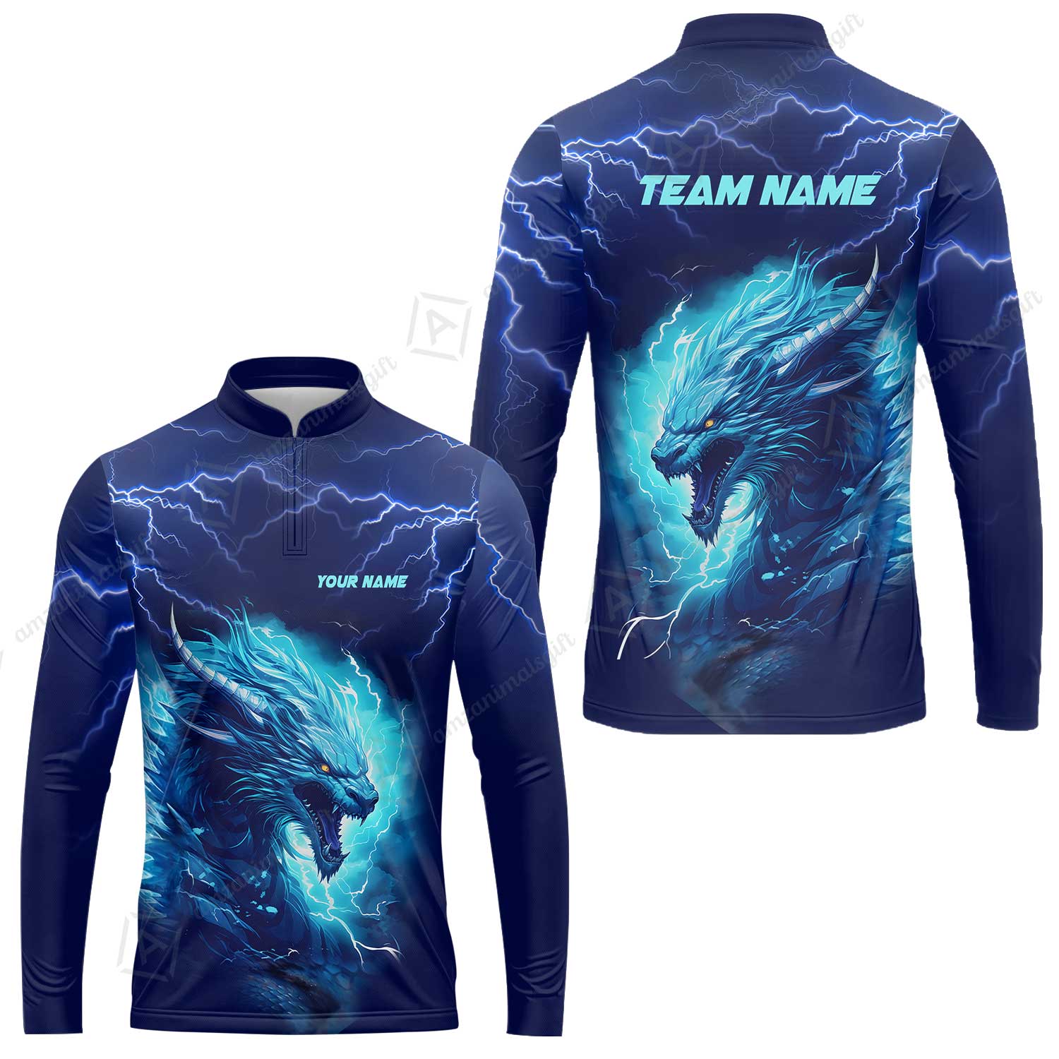 Bowling Customized Jersey Shirt Navy Blue Lightning Thunder Dragon Quarter Zip Bowling Shirt For Bowlers, Bowling Team - Image 7