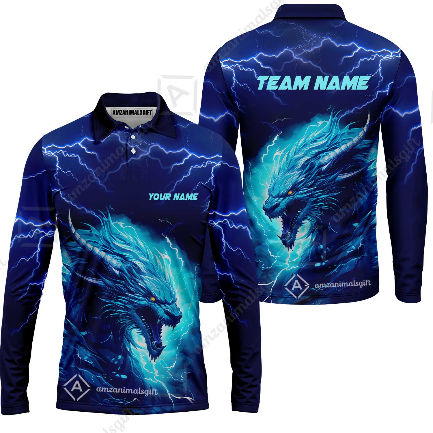 Bowling Customized Jersey Shirt Navy Blue Lightning Thunder Dragon Quarter Zip Bowling Shirt For Bowlers, Bowling Team - Image 9