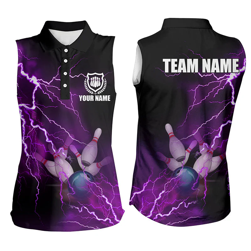 Bowling Customized Jersey Shirt Purple Lightning Thunder Tenpin Bowling Quarter Zip Shirt For Bowlers, Bowling Team - Image 5