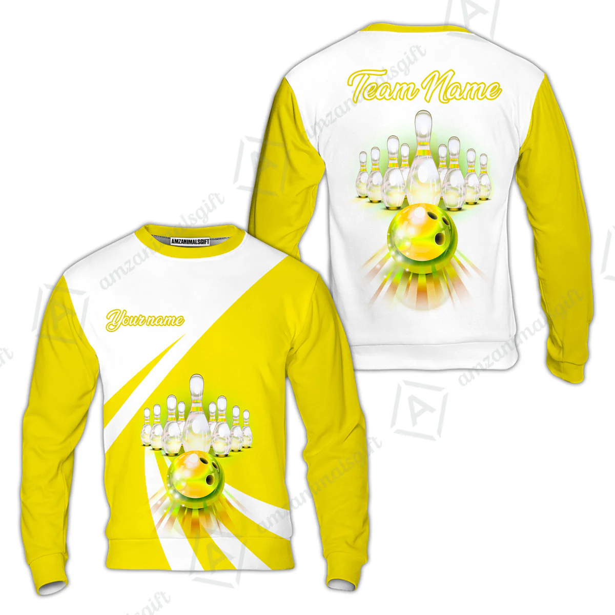 Bowling Customized Jersey White Yellow Shirt Rolling Bowling Tenpin Quarter Zip Shirt, Outfit For Bowlers, Bowling Team - Image 10