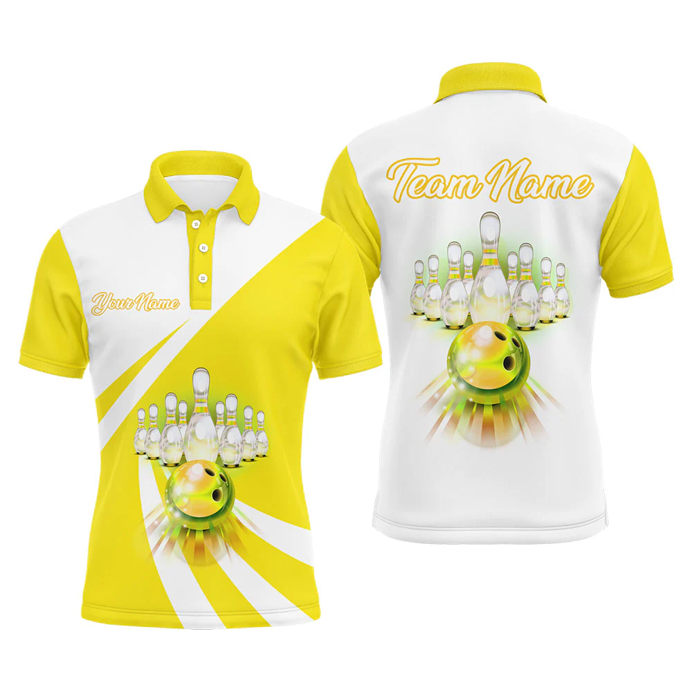 Bowling Customized Jersey White Yellow Shirt Rolling Bowling Tenpin Quarter Zip Shirt, Outfit For Bowlers, Bowling Team - Image 14
