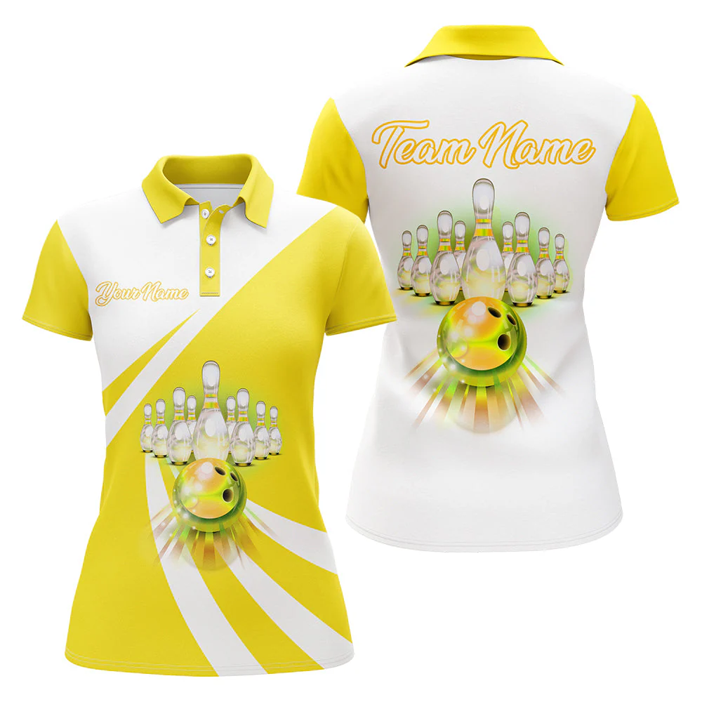 Bowling Customized Jersey White Yellow Shirt Rolling Bowling Tenpin Quarter Zip Shirt, Outfit For Bowlers, Bowling Team - Image 15