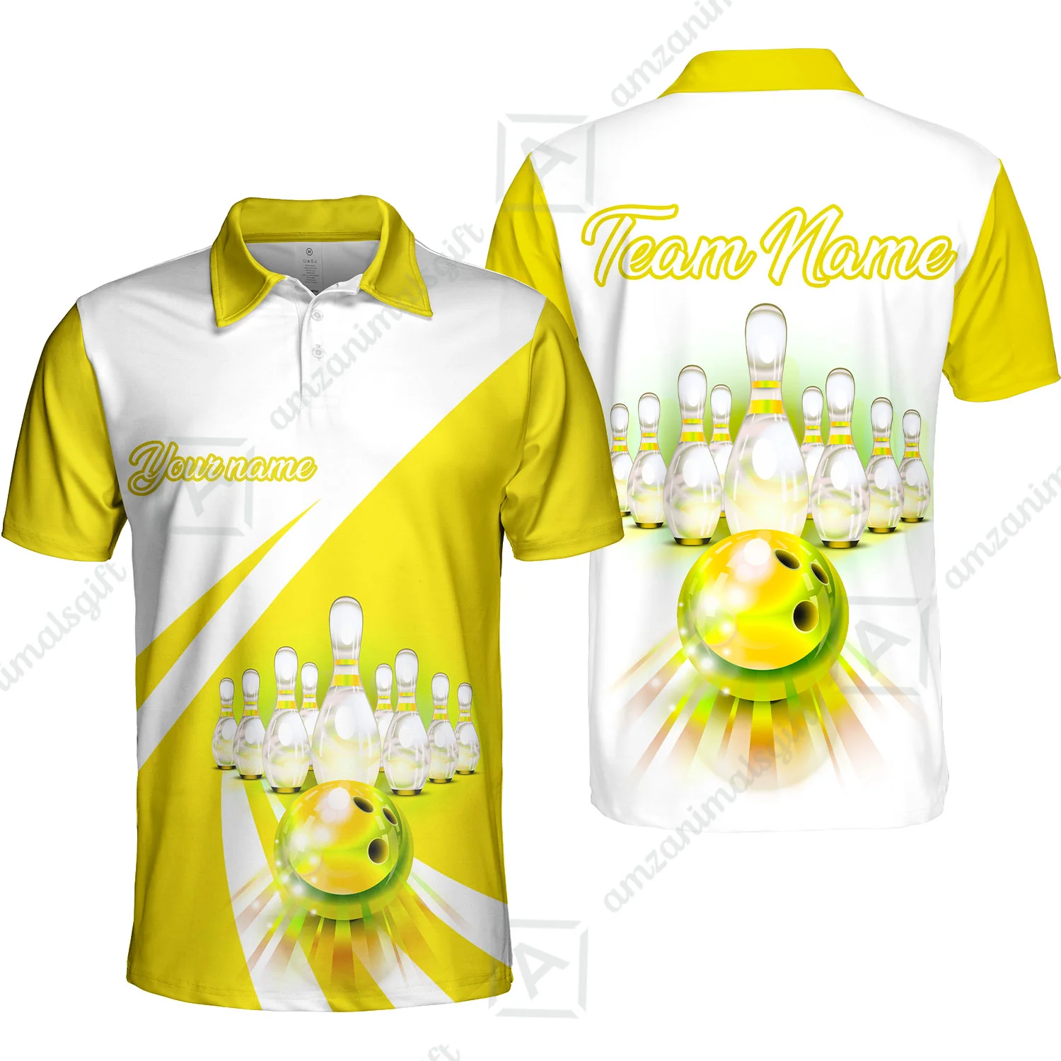 Bowling Customized Jersey White Yellow Shirt Rolling Bowling Tenpin Quarter Zip Shirt, Outfit For Bowlers, Bowling Team - Image 2