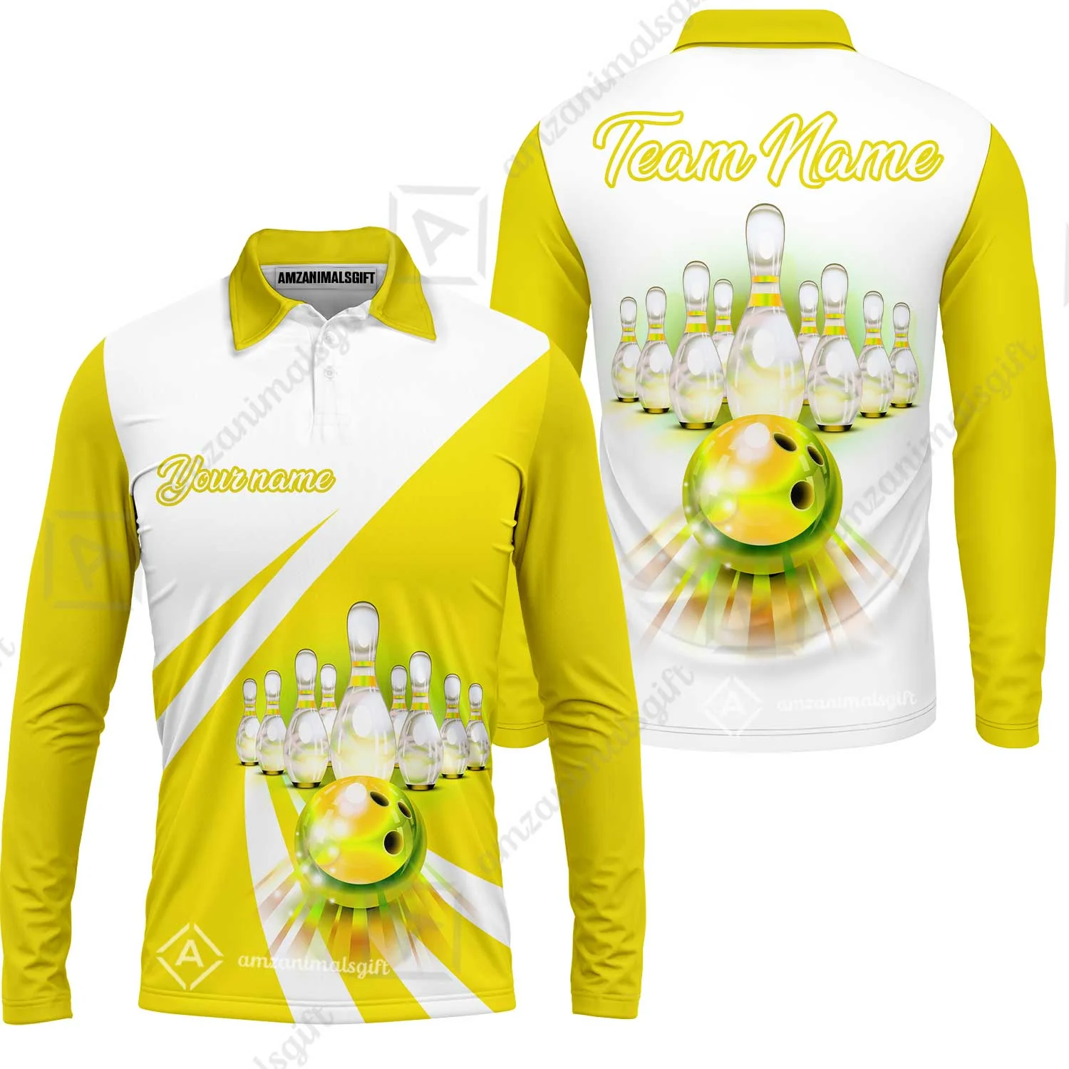 Bowling Customized Jersey White Yellow Shirt Rolling Bowling Tenpin Quarter Zip Shirt, Outfit For Bowlers, Bowling Team - Image 8