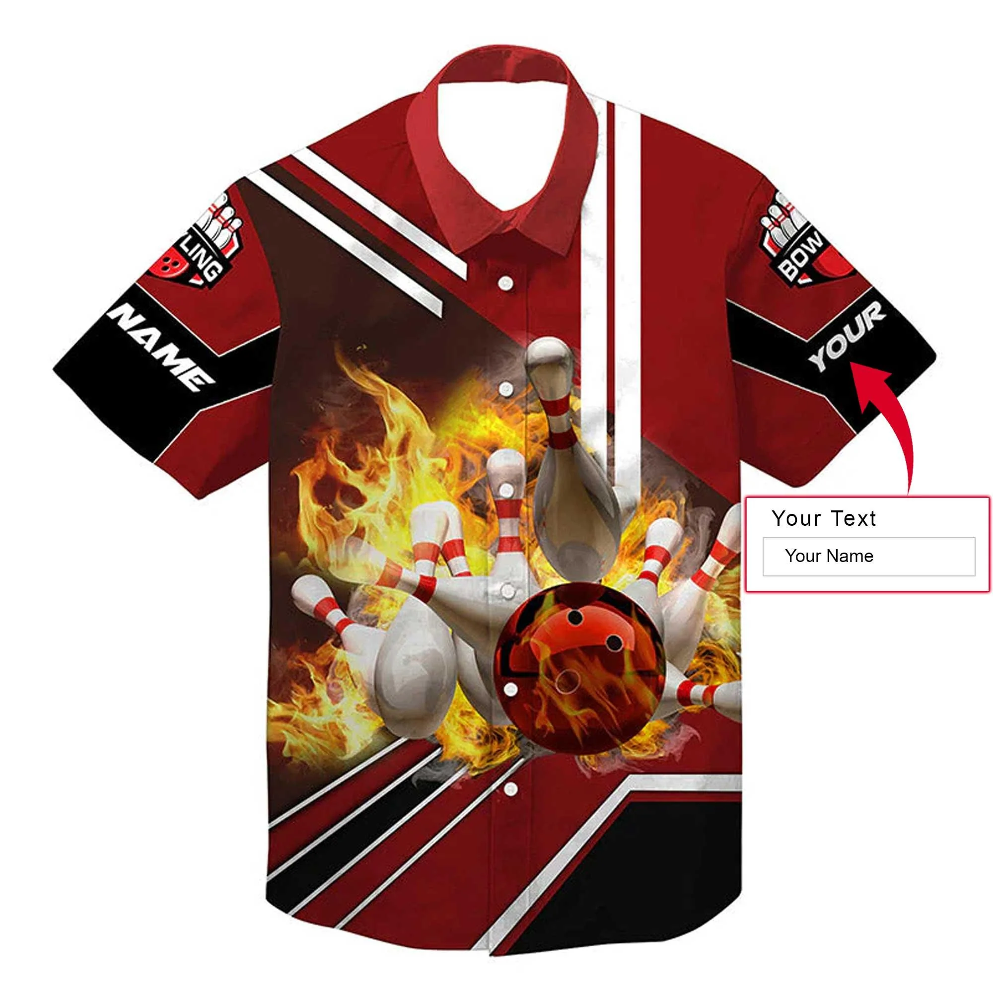 Bowling Customized Name Hawaiian Shirt, Flame Bowling Aloha Shirt For Men & Women - Personalized Gift For Bowling Lovers, Bowlers