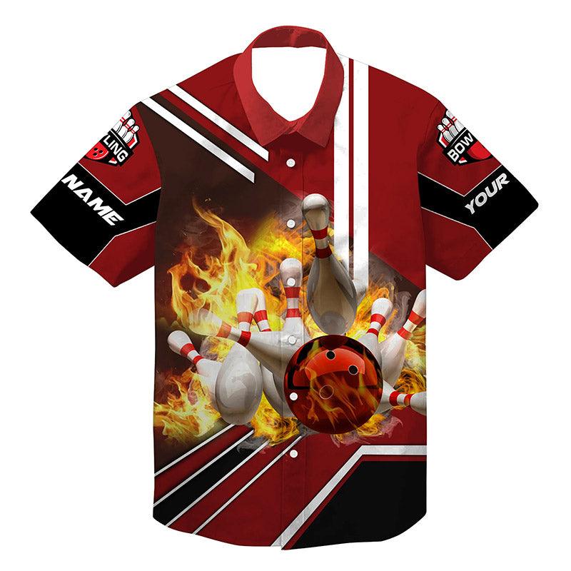 Bowling Customized Name Hawaiian Shirt, Flame Bowling Aloha Shirt For Men & Women - Personalized Gift For Bowling Lovers, Bowlers - Image 2