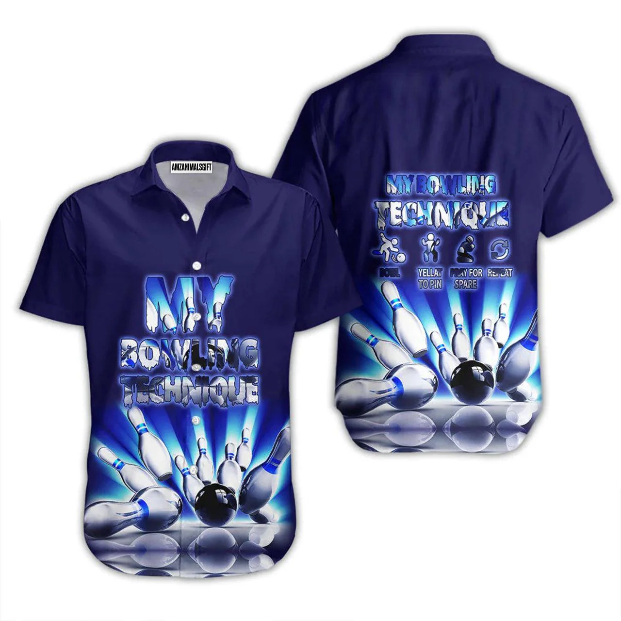 Bowling Hawaiian Shirt, Bowling Game Lover Blue Aloha Hawaiian Shirts For Men and Women - Gift For Bowling Lovers, Friend, Family