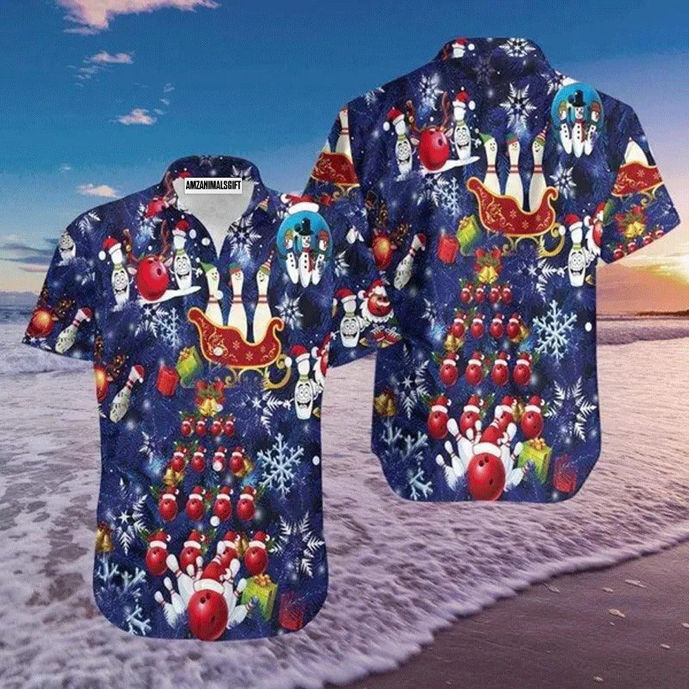 Bowling Hawaiian Shirt, Bowling Merry Christmas Snowflakes Blue Aloha Hawaiian Shirts For Men and Women - Gift For Bowling Lovers, Friend, Family - Image 2