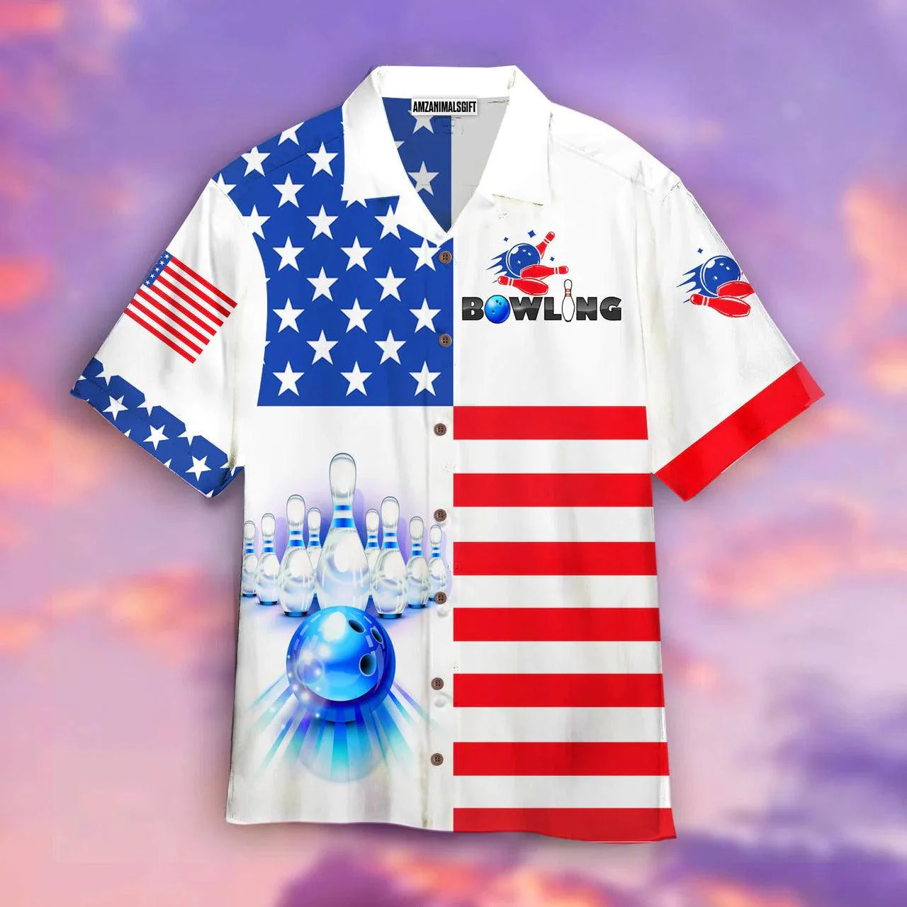 Bowling Hawaiian Shirt, Bowling Team American Flag Hawaiian Shirts For Men and Women - Gift For Bowling Lovers, Friend, Family