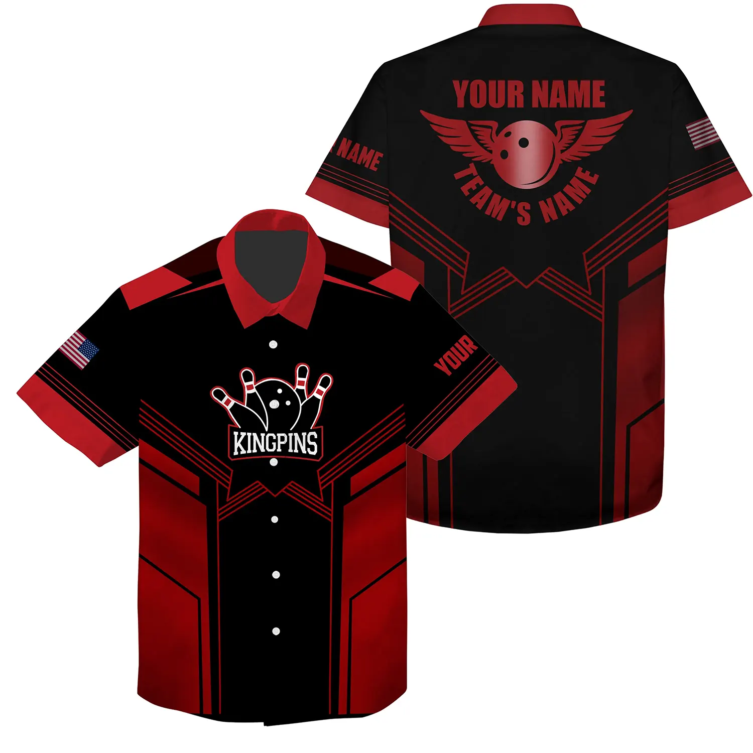 Bowling Hawaiian Shirt Custom Name And Team Name, Red And Black Bowling Personalized Hawaiian Shirts For Men Women, Team, Bowling Lovers, Bowlers