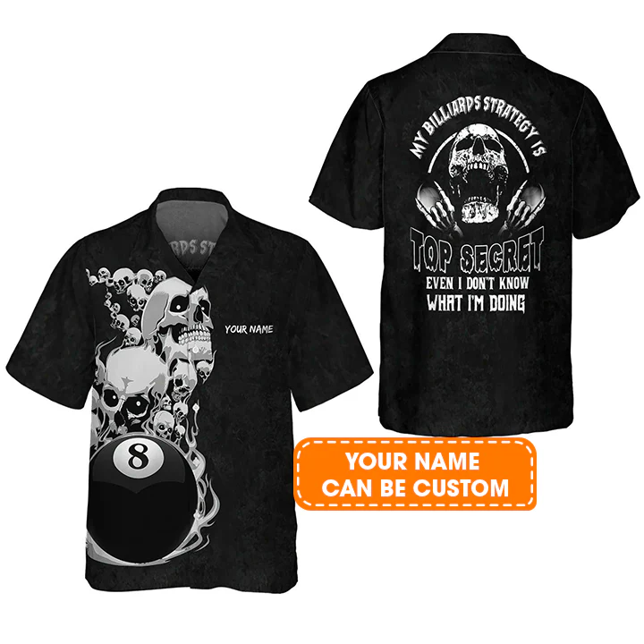 Bowling Hawaiian Shirt Custom Name - Black Skull Bowling Top Secret Personalized Aloha Hawaiian Shirt - Gift For Friend, Family, Bowling Lovers - Image 2
