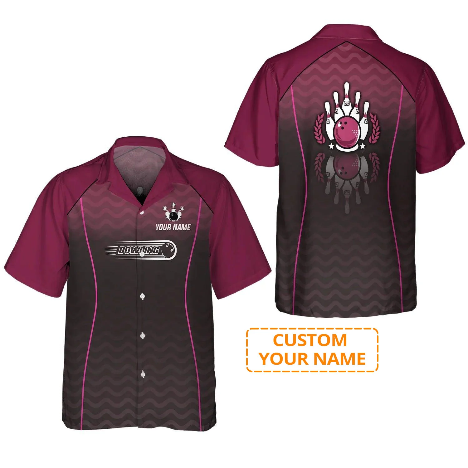 Bowling Hawaiian Shirt Custom Name - Bowling Interlaced Pattern Personalized Aloha Hawaiian Shirt - Gift For Friend, Family, Bowling Lovers - Image 2