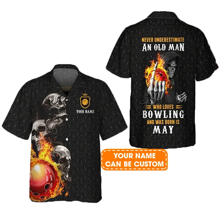 Bowling Hawaiian Shirt Custom Name, Bowling Skull Who Loves Bowling And Was Born In May Personalized Aloha Hawaiian Shirts - Gift For Bowling Lovers, Friend, Family - Image 2