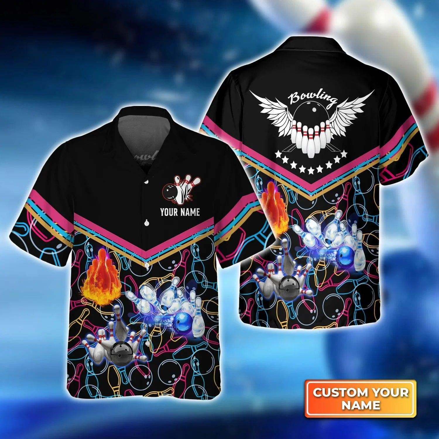 Bowling Hawaiian Shirt Custom Name - Bowling Strike Abstract Colorful Personalized Aloha Hawaiian Shirt - Gift For Friend, Family, Bowling Lovers