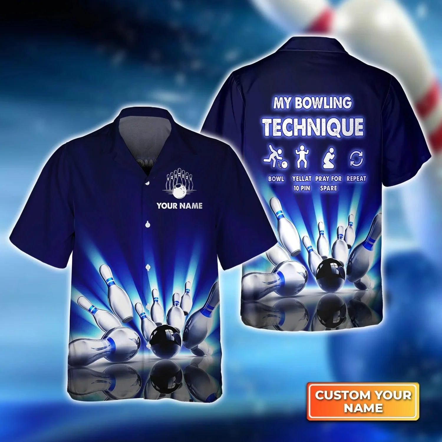 Bowling Hawaiian Shirt Custom Name - Bowling Techinque Neonlights Personalized Aloha Hawaiian Shirt - Gift For Friend, Family, Bowling Lovers