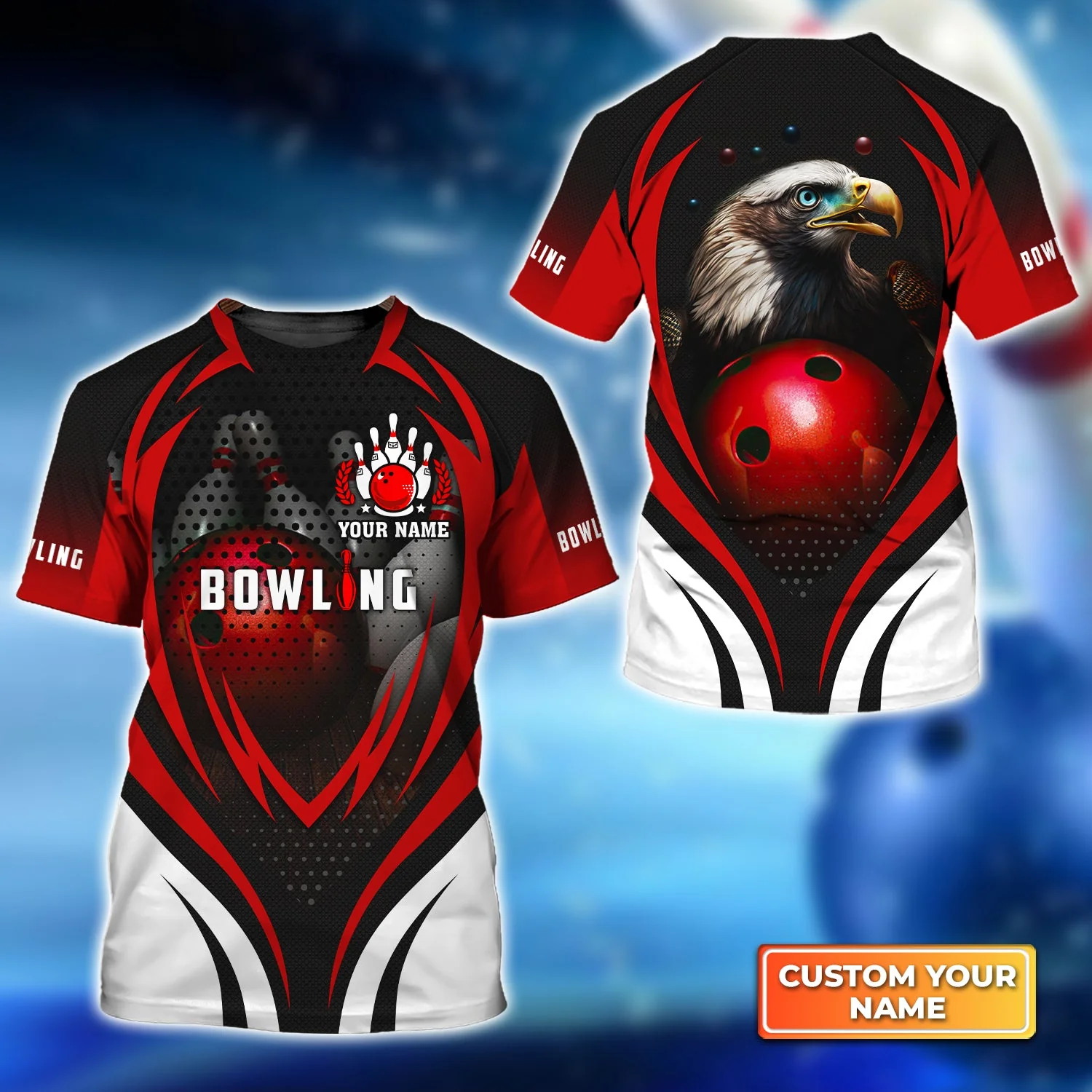 Bowling Hawaiian Shirt Custom Name - Eagle Bowling Team With Red Ball Personalized Aloha Hawaiian Shirt - Gift For Friend, Family, Bowling Lovers - Image 7