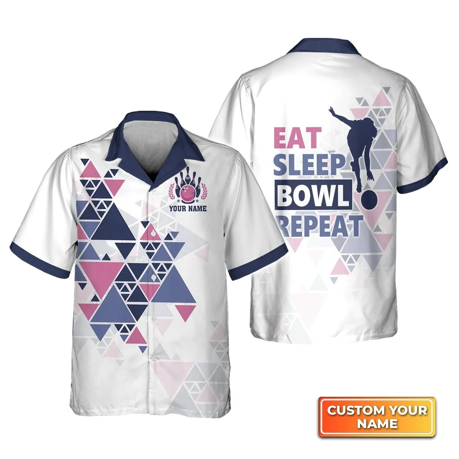 Bowling Hawaiian Shirt Custom Name - Eat Sleep Bowl Repeat Personalized Aloha Hawaiian Shirt - Gift For Friend, Family, Bowling Lovers - Image 2