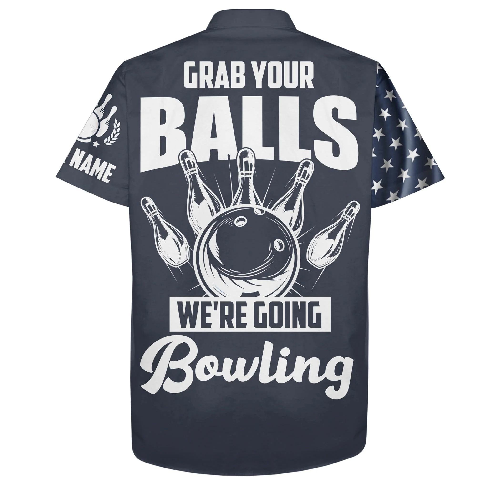 Bowling Hawaiian Shirt Custom Name, Grab Your Balls We're Going Bowling USA Flag Personalized Shirt For Men Women, Team, Bowling Lovers, Bowlers - Image 3