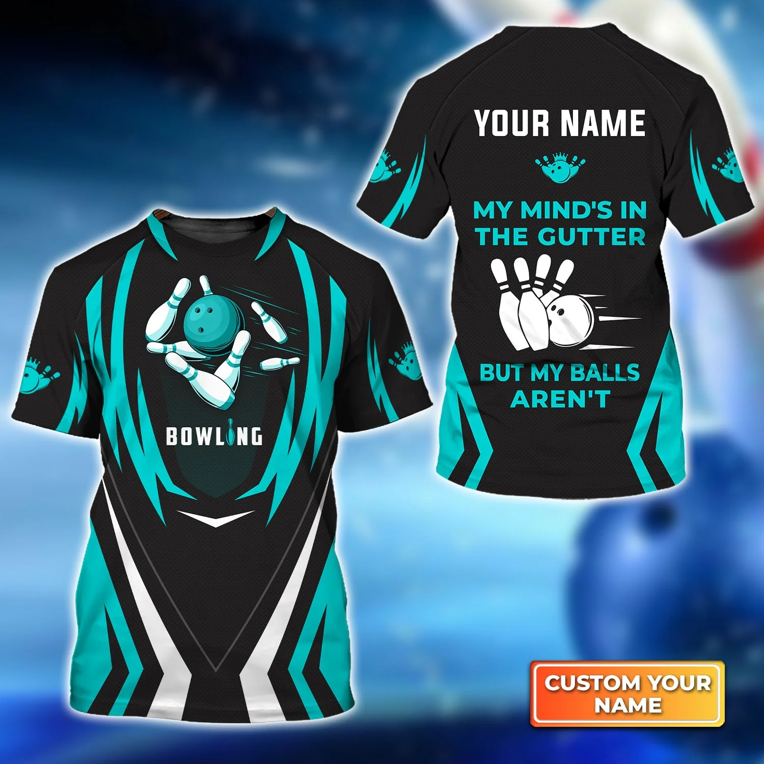 Bowling Hawaiian Shirt Custom Name - Light Blue Bowling My Mind's In The Gutter Personalized Aloha Hawaiian Shirt - Gift For Friend, Family, Bowling Lovers - Image 7