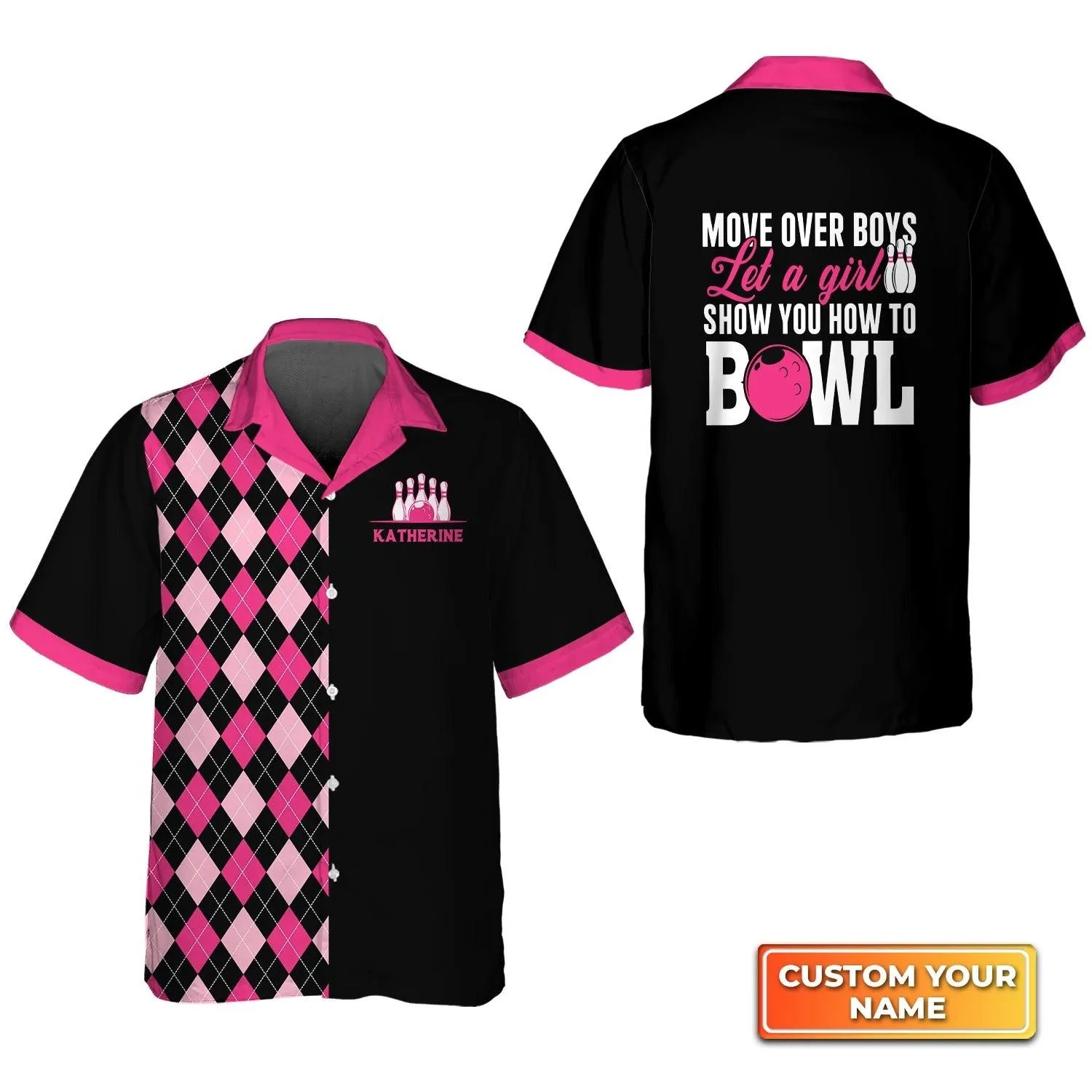 Bowling Hawaiian Shirt Custom Name - Move Over Boys Let A Girl Show You How to Bowl Personalized Aloha Hawaiian Shirt - Gift For Friend, Family, Bowling Lovers - Image 3