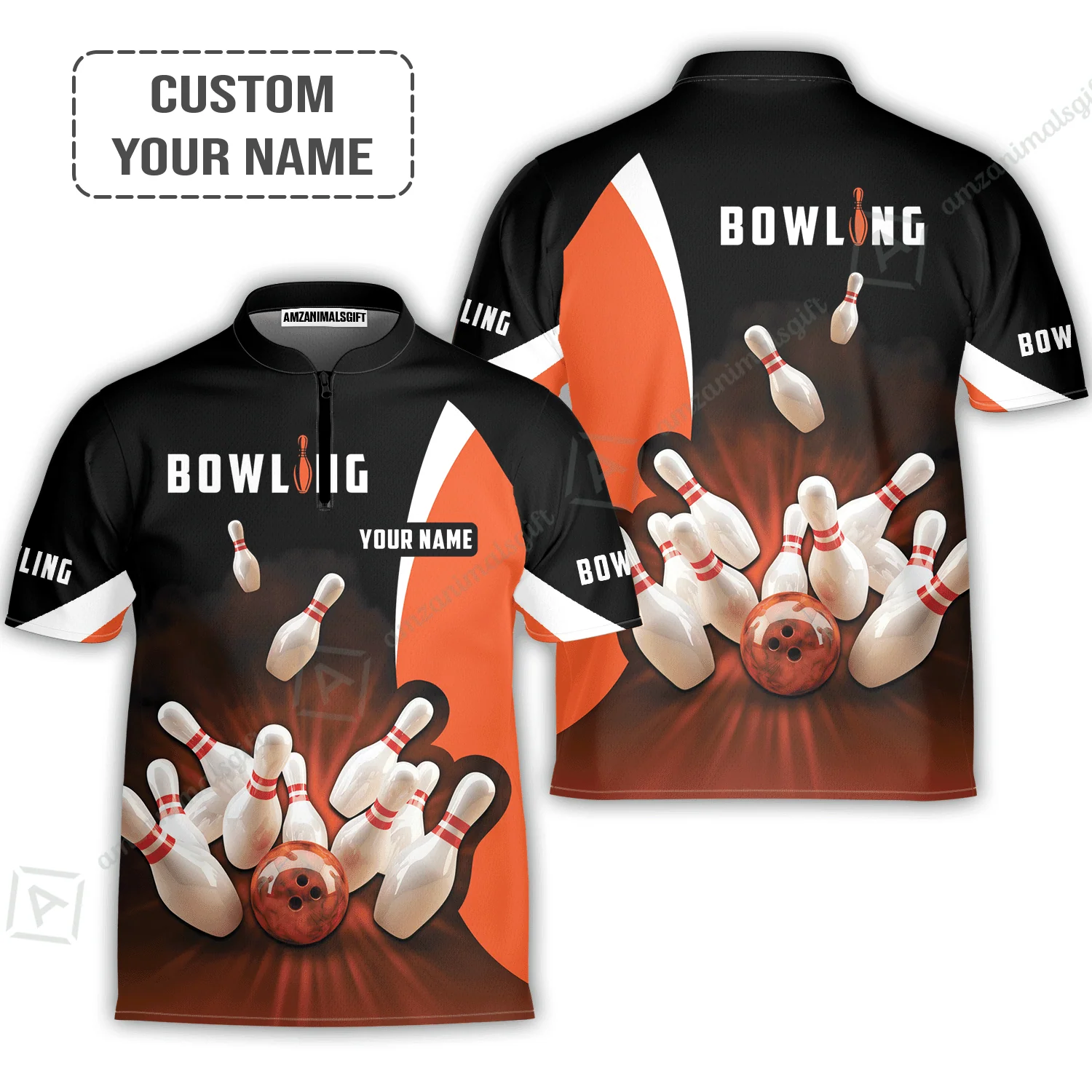 Bowling Hawaiian Shirt Custom Name - Perfect Orange Strike Bowling Personalized Aloha Hawaiian Shirt - Gift For Friend, Family, Bowling Lovers - Image 4