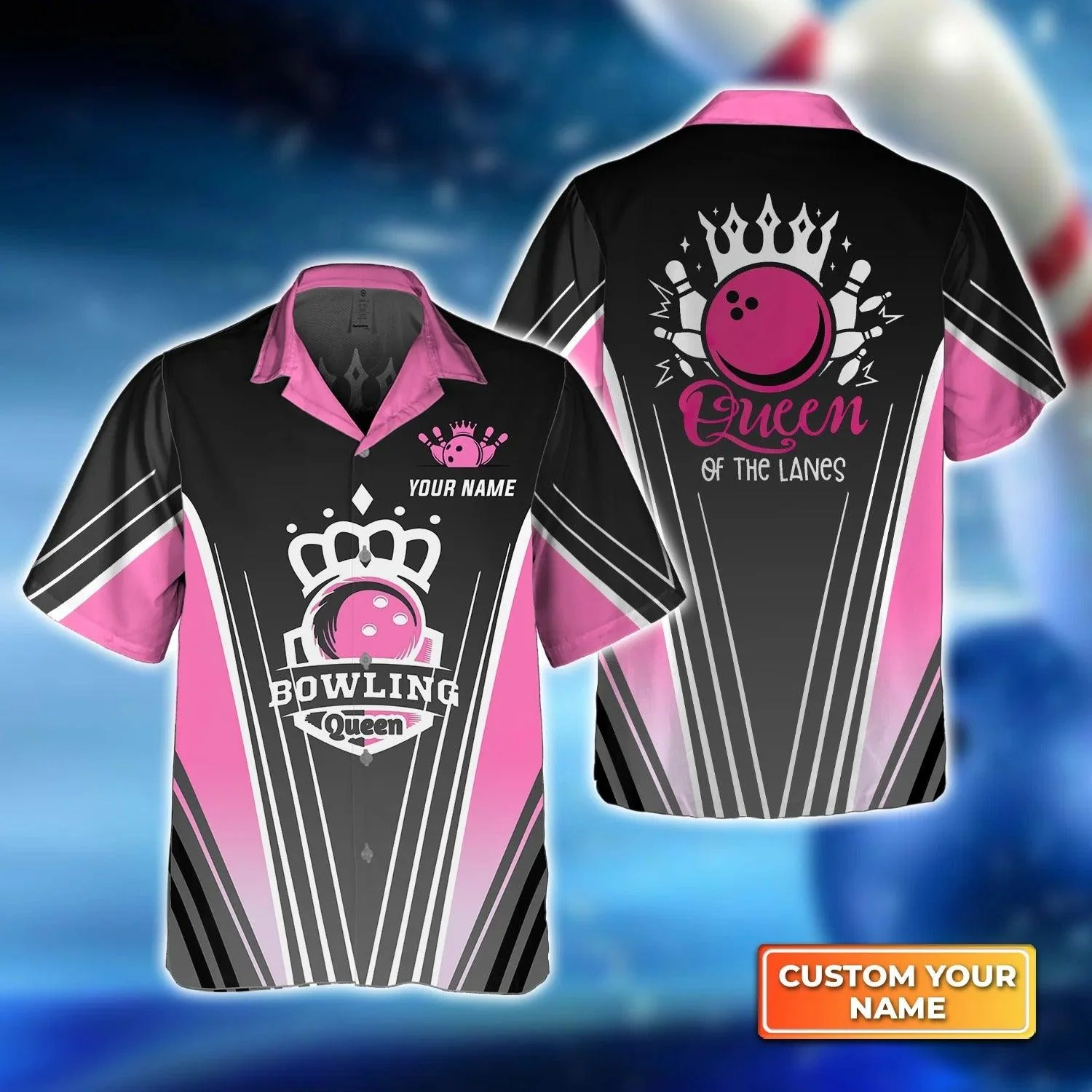 Bowling Hawaiian Shirt Custom Name - Pink Bowling Ball Queen Of The Lanes Personalized Aloha Hawaiian Shirt - Gift For Friend, Family, Bowling Lovers