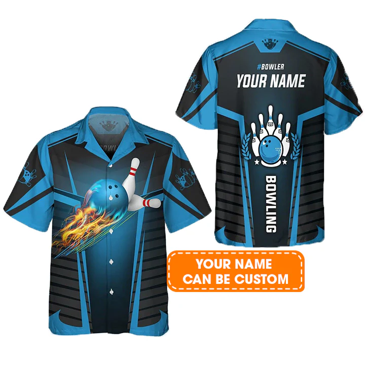 Bowling Hawaiian Shirt Custom Name - Red Bowling Ball Crashing Pins Personalized Aloha Hawaiian Shirt - Gift For Friend, Family, Bowling Lovers - Image 2