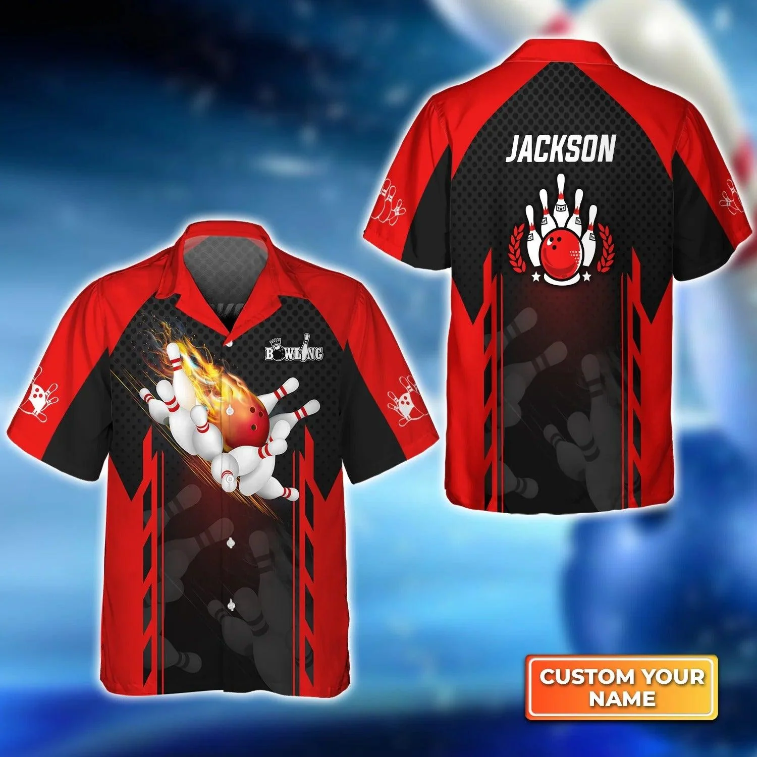 Bowling Hawaiian Shirt Custom Name - Red Bowling Ball On Fire Personalized Aloha Hawaiian Shirt - Gift For Friend, Family, Bowling Lovers
