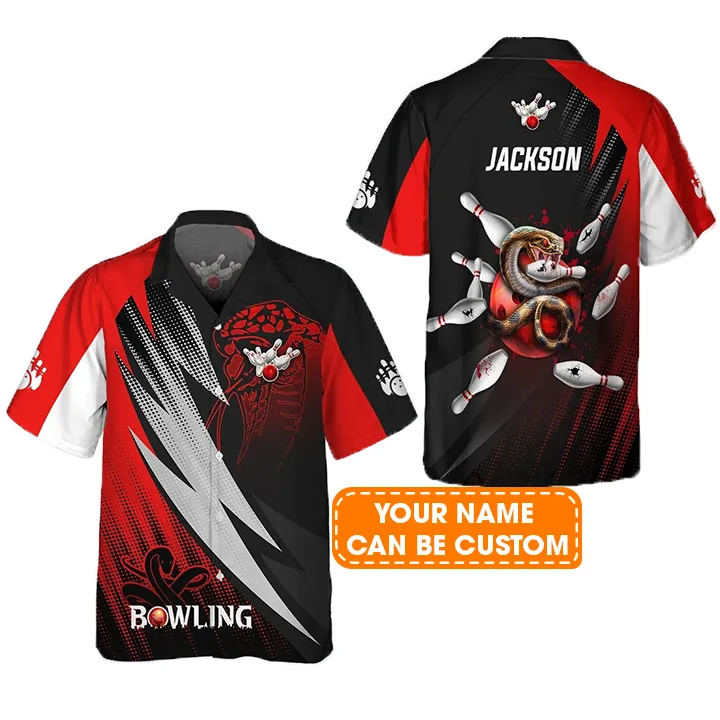 Bowling Hawaiian Shirt Custom Name - Strike Bloody Snake Bowling Ball On Fire Personalized Aloha Hawaiian Shirt - Gift For Friend, Family, Bowling Lovers - Image 2