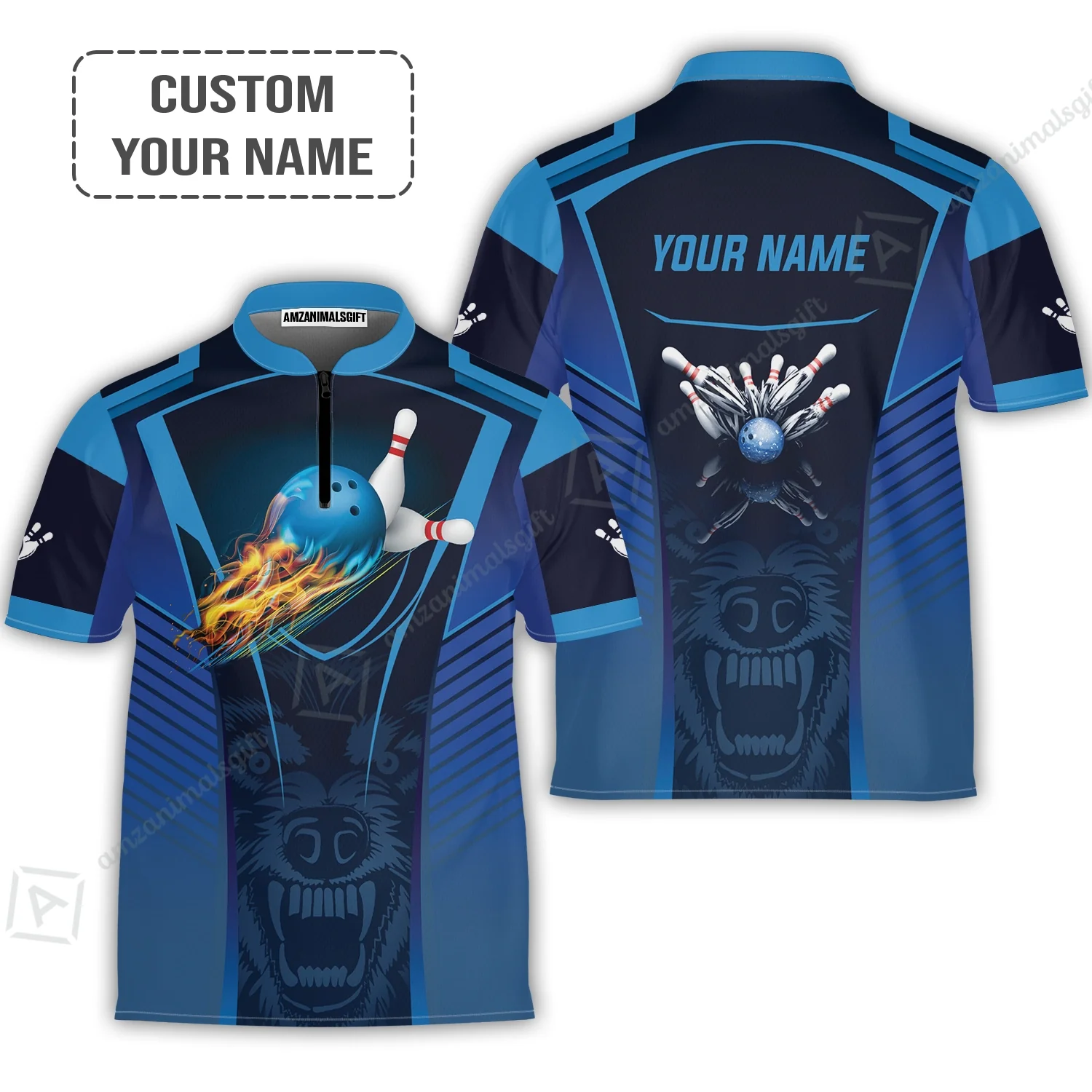 Bowling Hawaiian Shirt Custom Name - The Wolf Blue Bowling Team Personalized Aloha Hawaiian Shirt - Gift For Friend, Family, Bowling Lovers - Image 4
